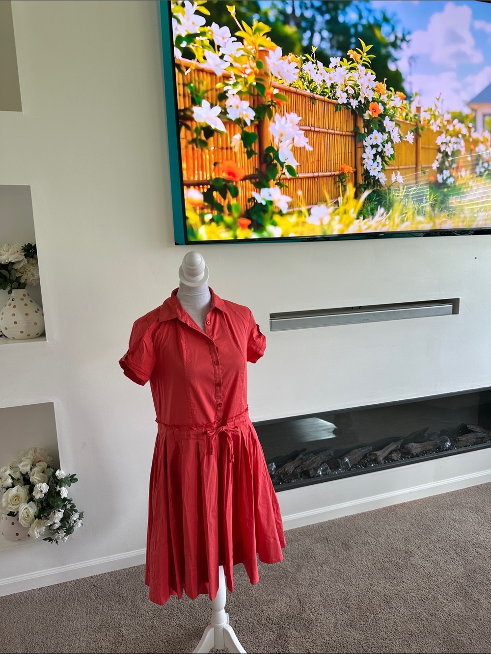 A/X Armani Exchange Red Button-Front Midi Shirt Dress